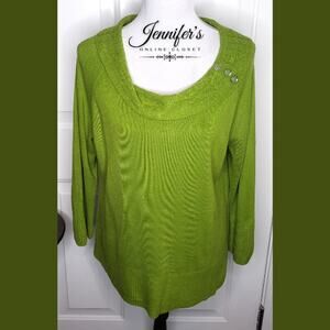3/$30 RQT Women's Green Cowl Neck Sweater with Buttons Size XL